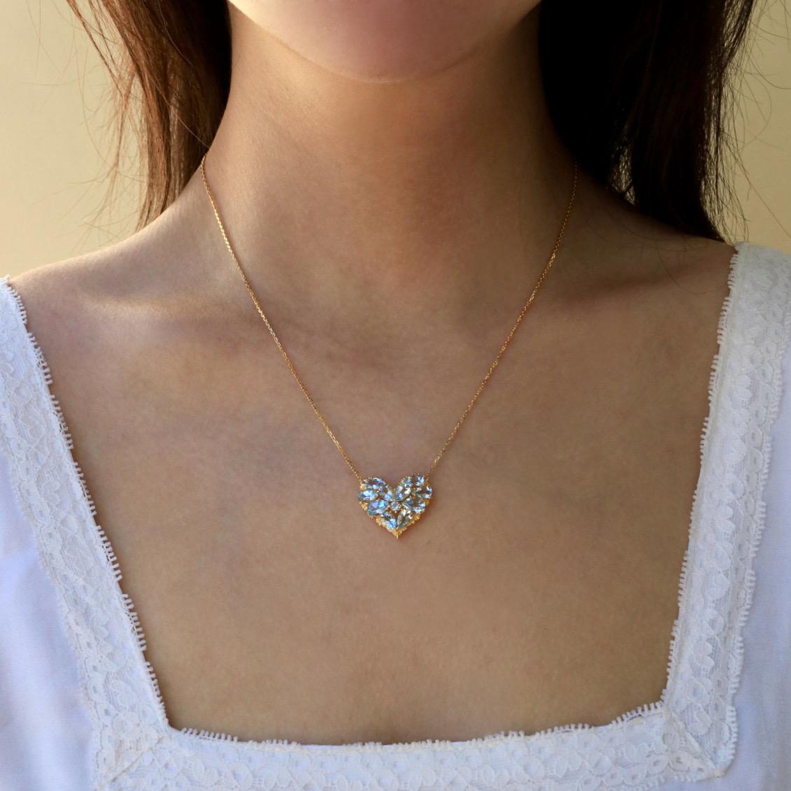 Nina Zhou Fantasy Aquamarine Heart Pendant 3