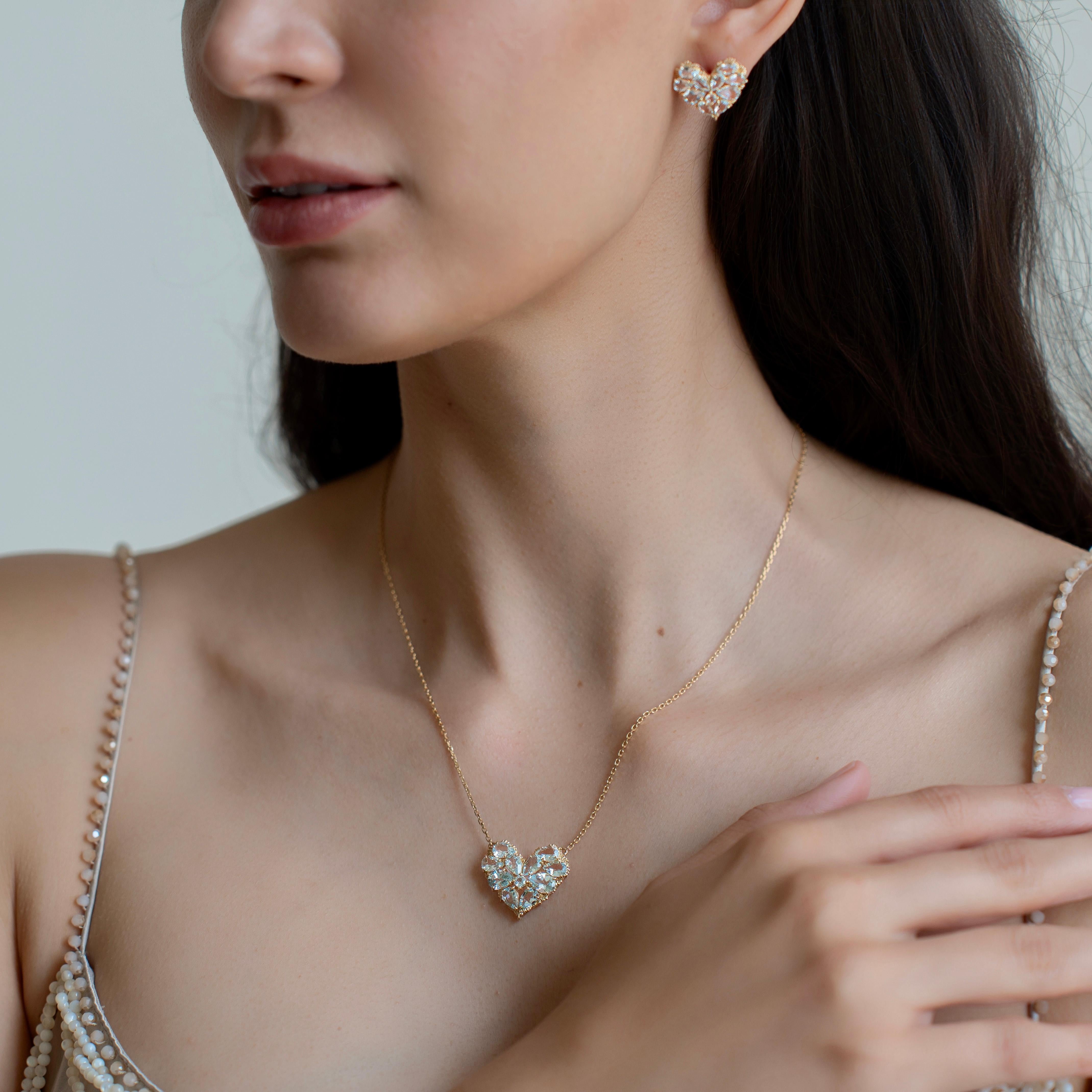 Modern Nina Zhou Fantasy Aquamarine Heart Pendant Necklace