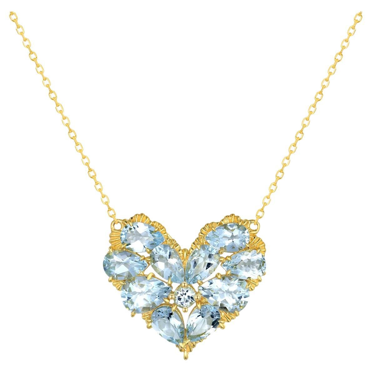 Nina Zhou Fantasy Aquamarine Heart Pendant Necklace
