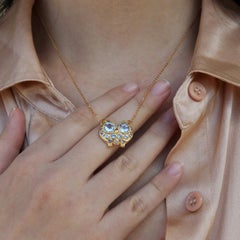 Nina Zhou Fantasy 2.13ctw Diamond & Aquamarine Owl Pendant