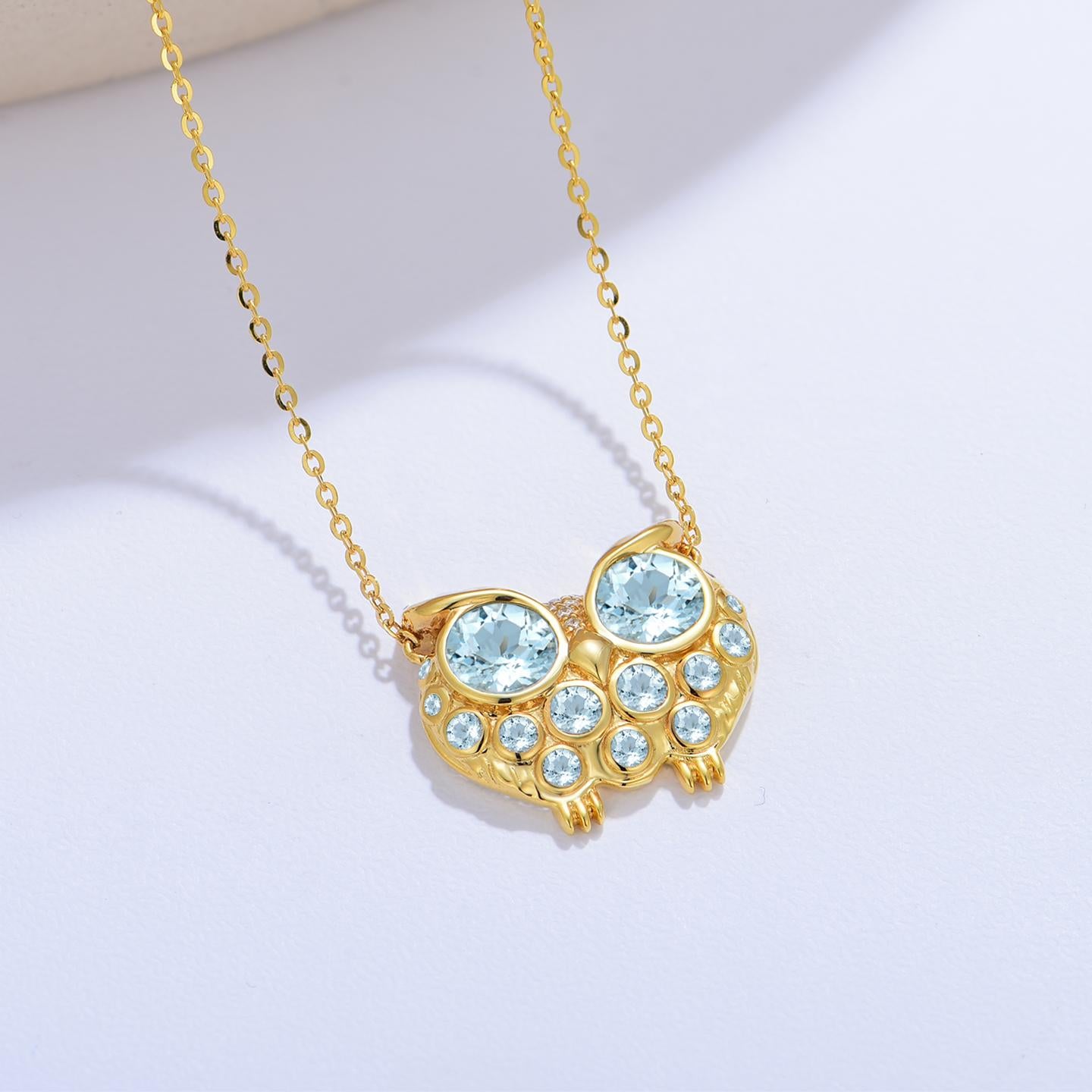 Modern Nina Zhou Fantasy 2.13ctw Diamond & Aquamarine Owl Pendant For Sale
