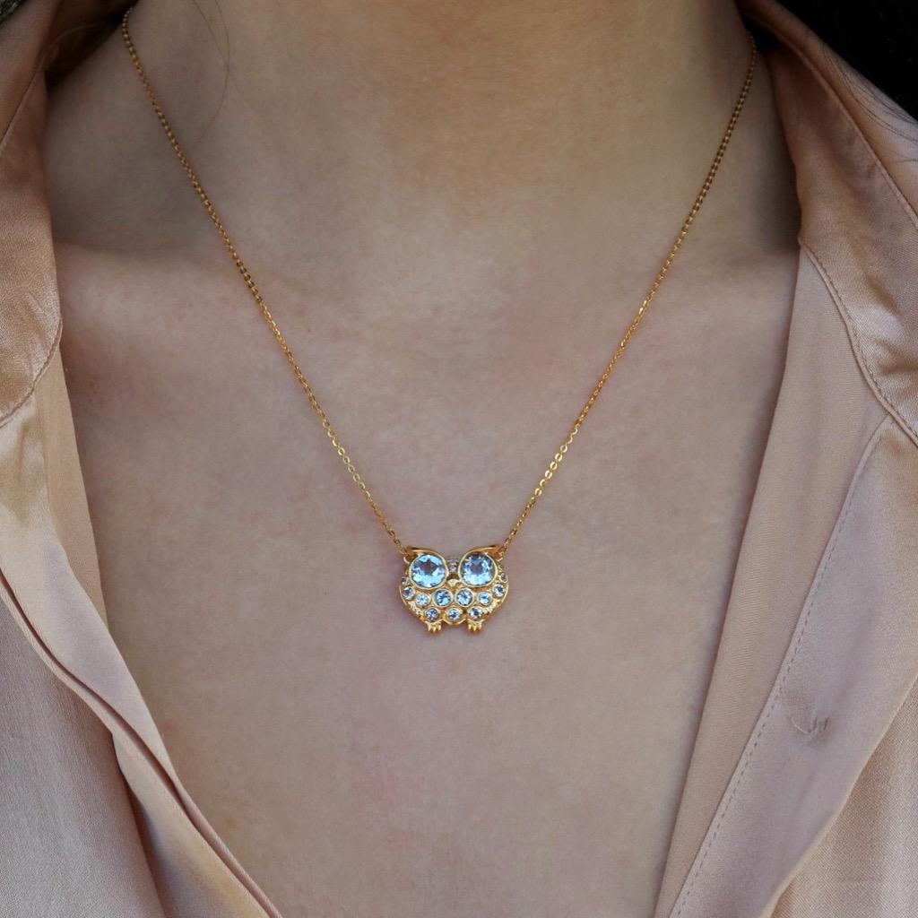 Nina Zhou Fantasy 2.13ctw Diamond & Aquamarine Owl Pendant In New Condition For Sale In Rowland Heights, CA