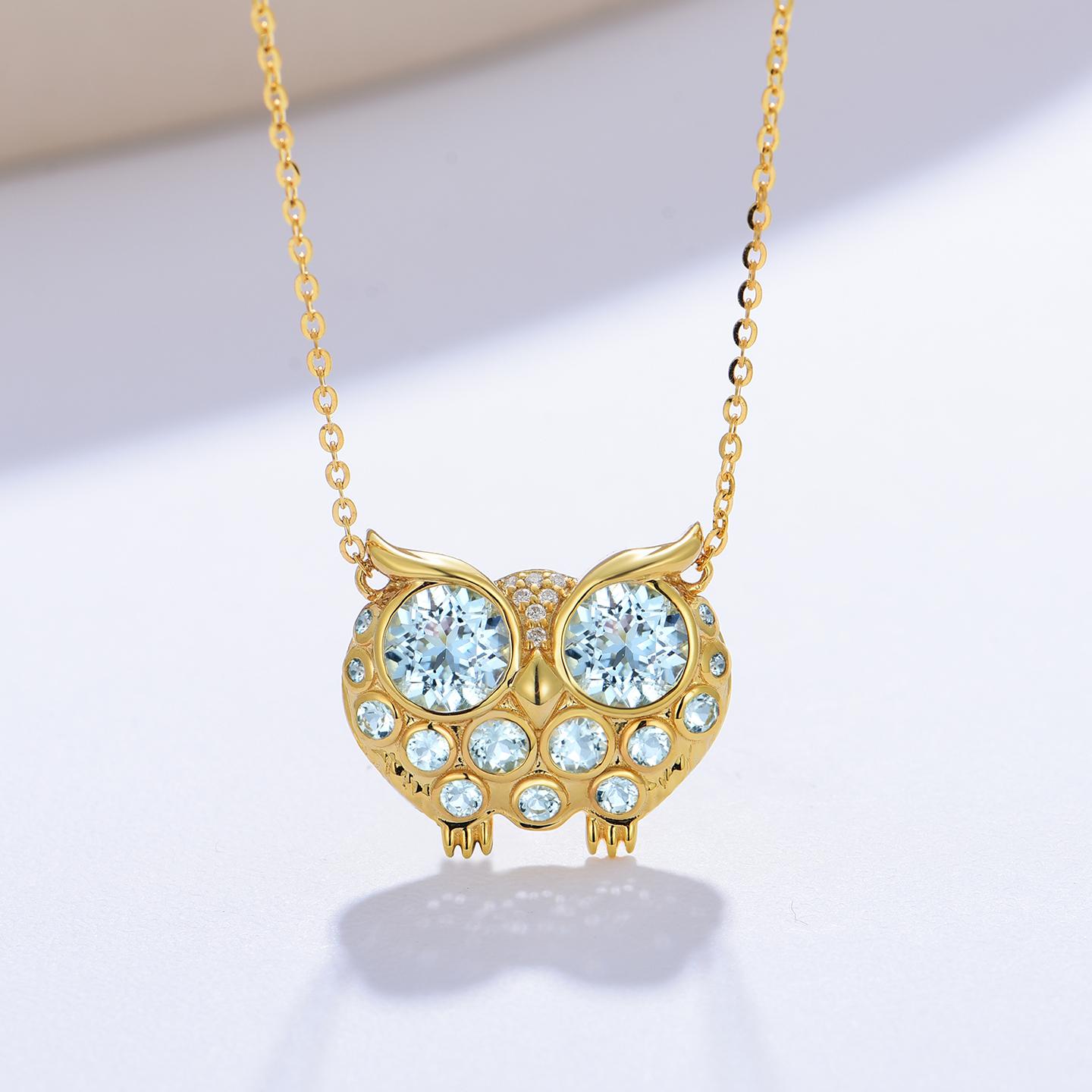 Women's Nina Zhou Fantasy 2.13ctw Diamond & Aquamarine Owl Pendant For Sale