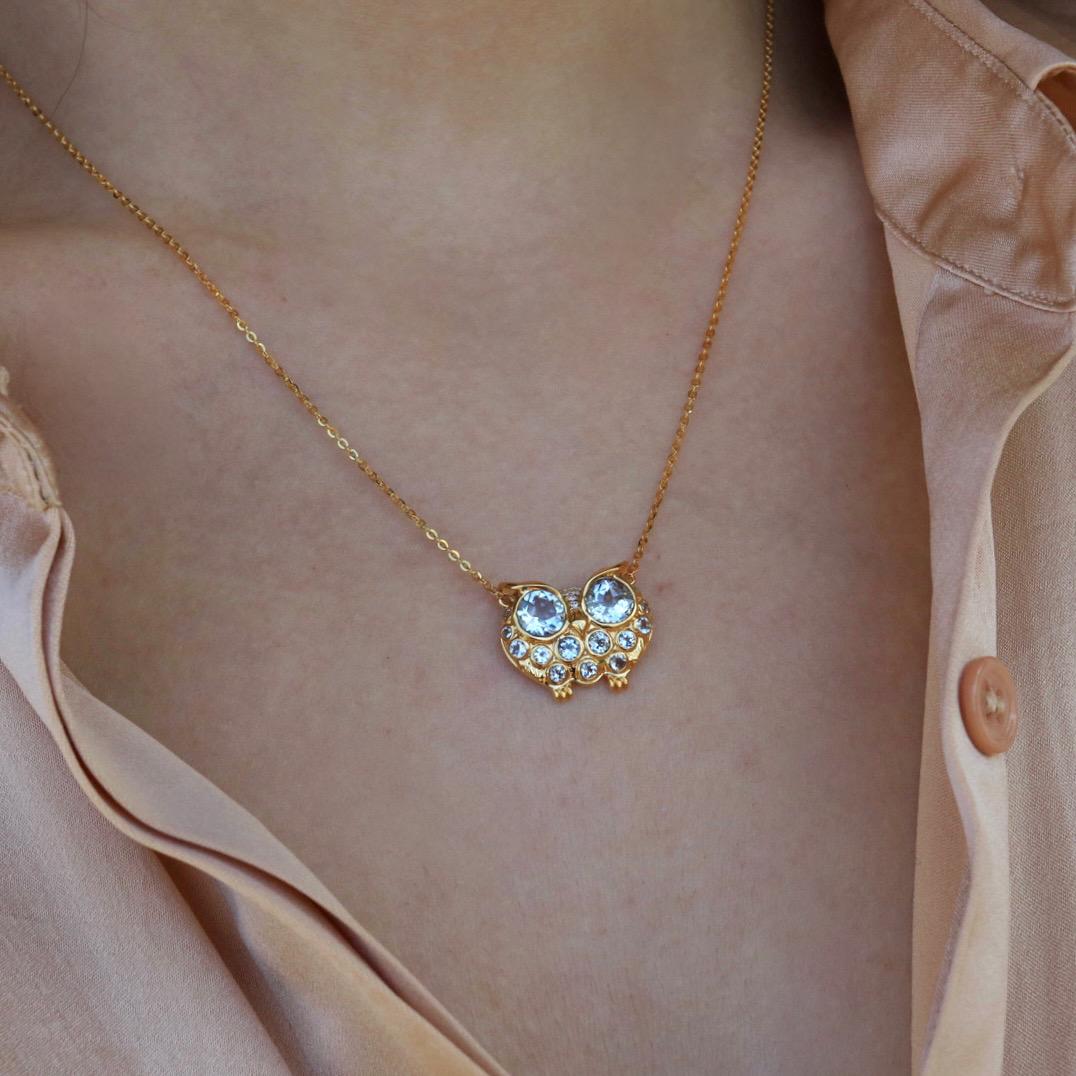 Nina Zhou Fantasy 2.13ctw Diamond & Aquamarine Owl Pendant For Sale 1