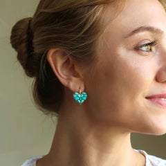 Nina Zhou Fantasy 5.25ctw Natural Heart Turquoise & Diamond Drop Earrings