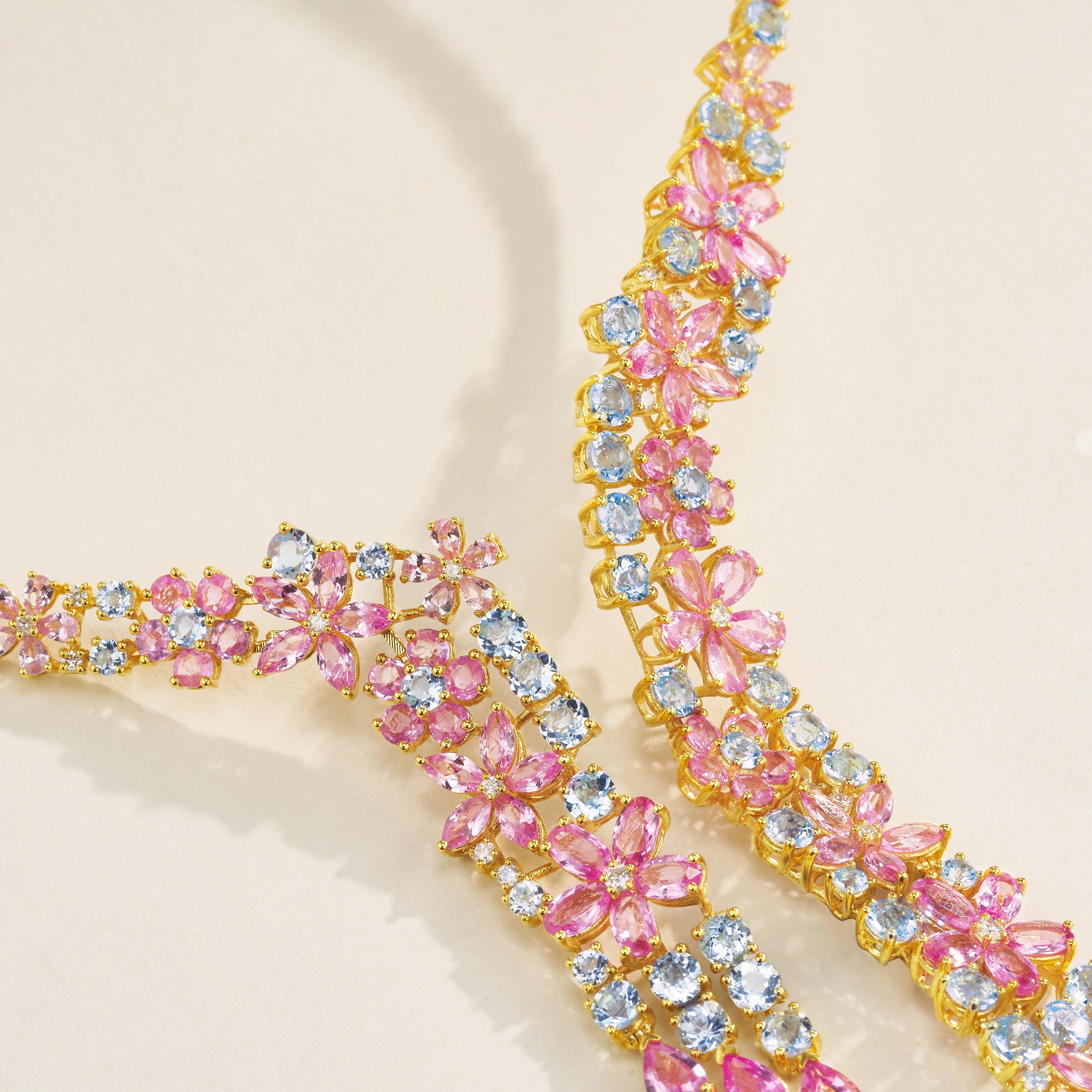 Women's Nina Zhou Galaxy Aquamarine Pink Sapphire Diamond Statement Necklace For Sale