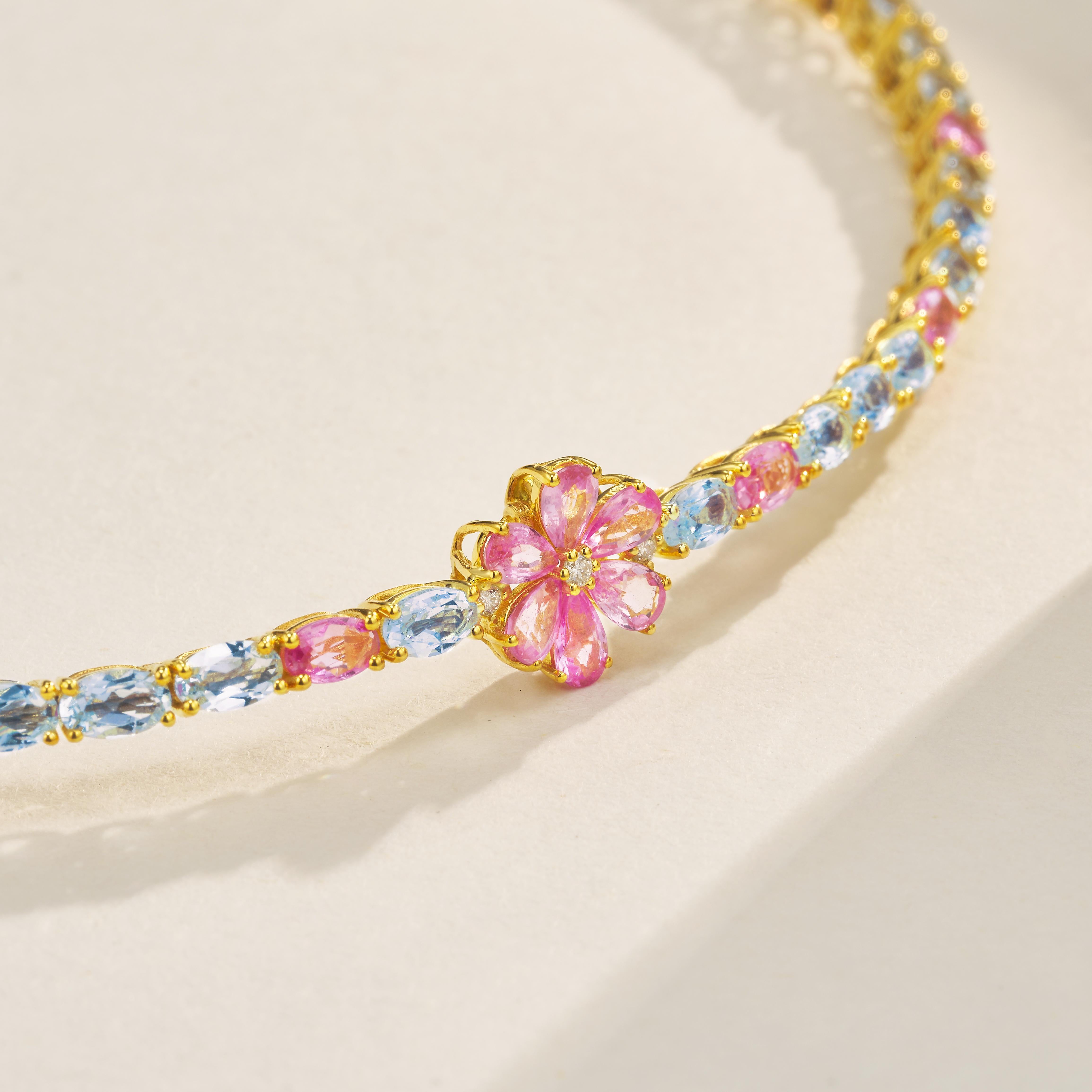 Nina Zhou Galaxy Aquamarine Pink Sapphire Diamond Statement Necklace In New Condition For Sale In Rowland Heights, CA