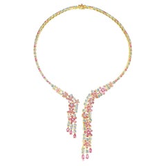 Nina Zhou Galaxy Aquamarine Pink Sapphire Diamond Statement Necklace