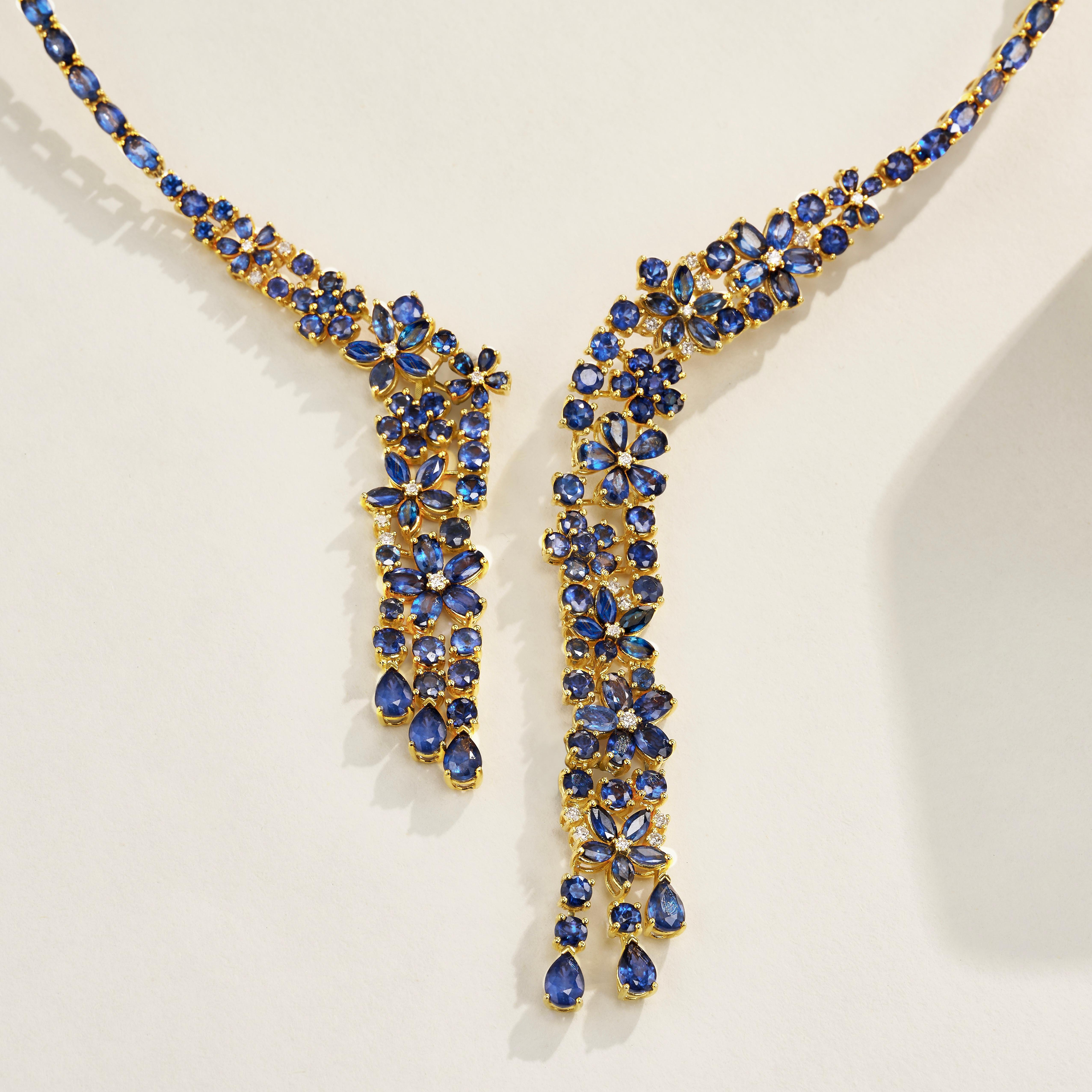 Moderne Nina Zhou Galaxy Sapphire Diamond Statement Collier en or 18 carats en vente