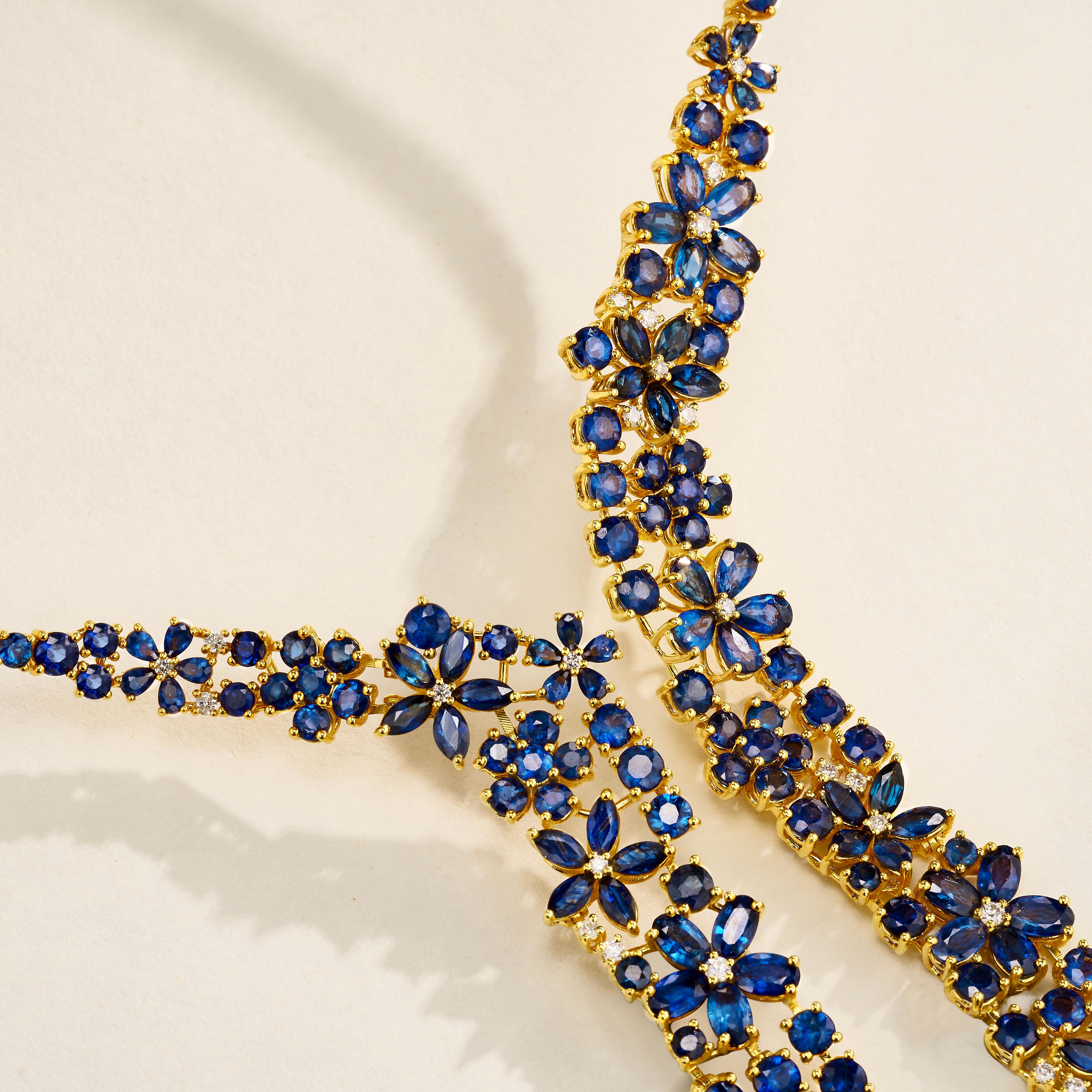 Taille mixte Nina Zhou Galaxy Sapphire Diamond Statement Collier en or 18 carats en vente