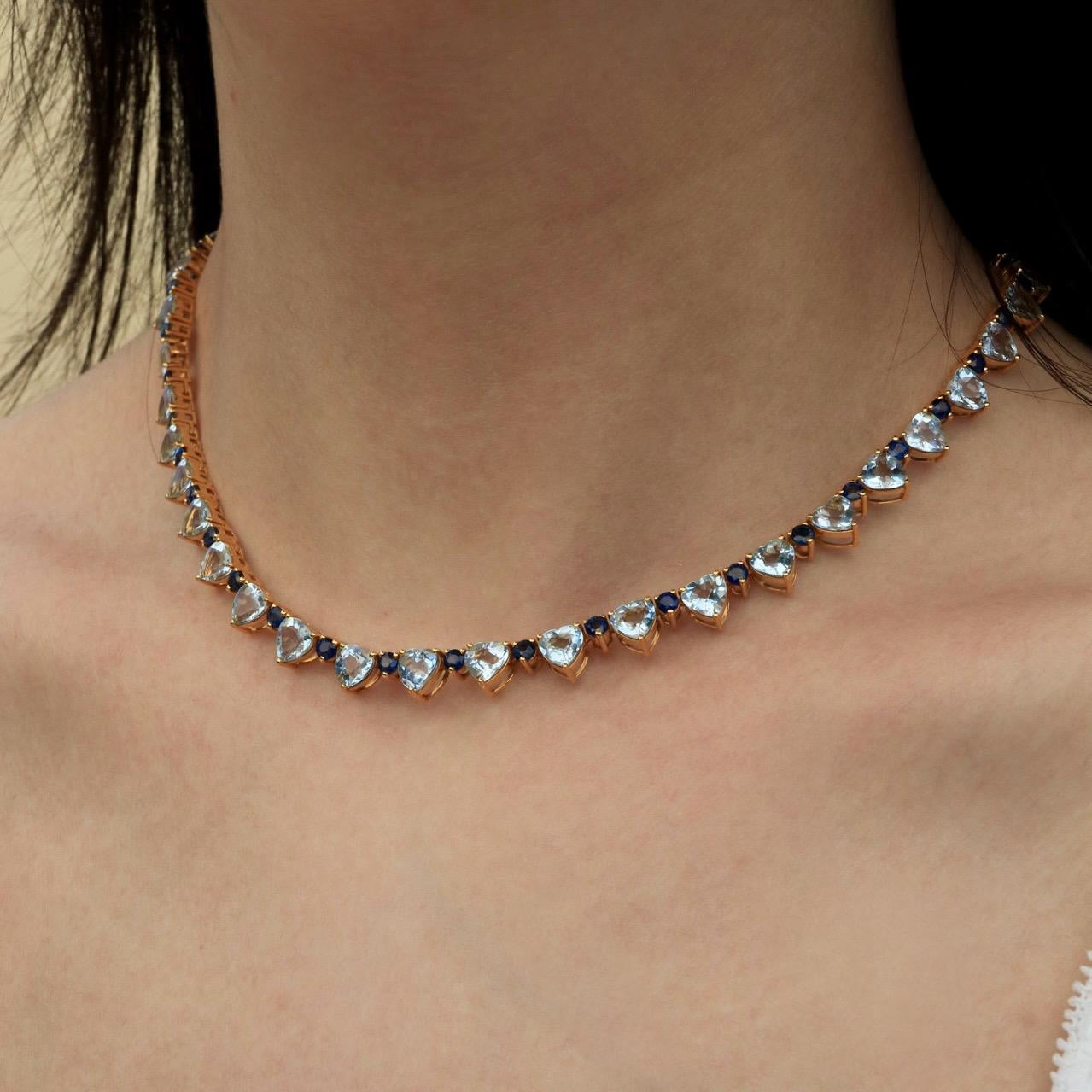 Brilliant Cut Nina Zhou Heart Aquamarine Sapphire Diamond Tennis Necklace For Sale