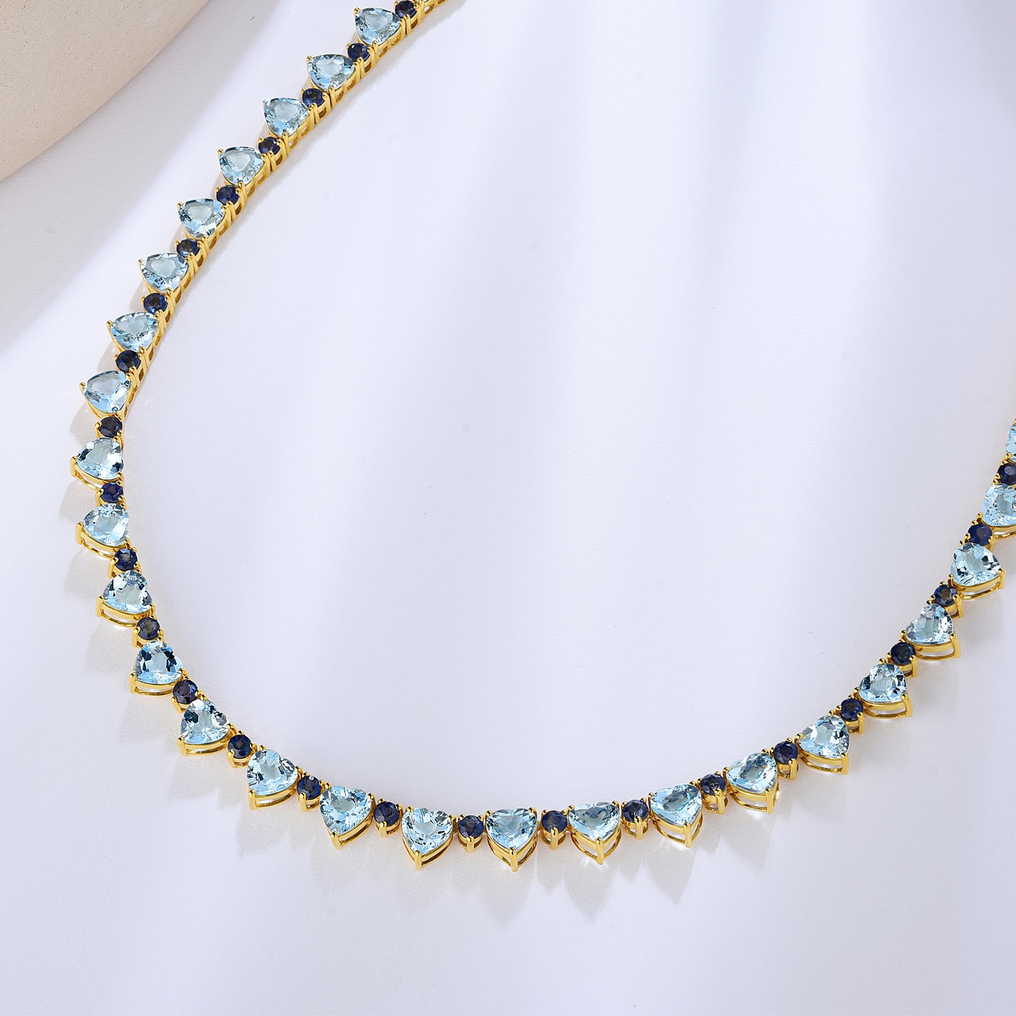 Nina Zhou Heart Aquamarine Sapphire Diamond Tennis Necklace In New Condition For Sale In Rowland Heights, CA