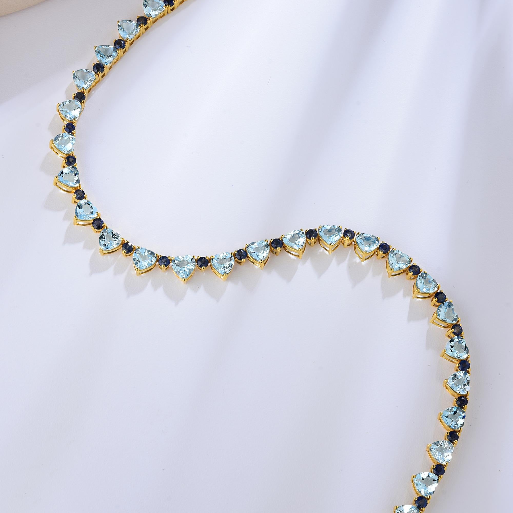Women's Nina Zhou Heart Aquamarine Sapphire Diamond Tennis Necklace For Sale