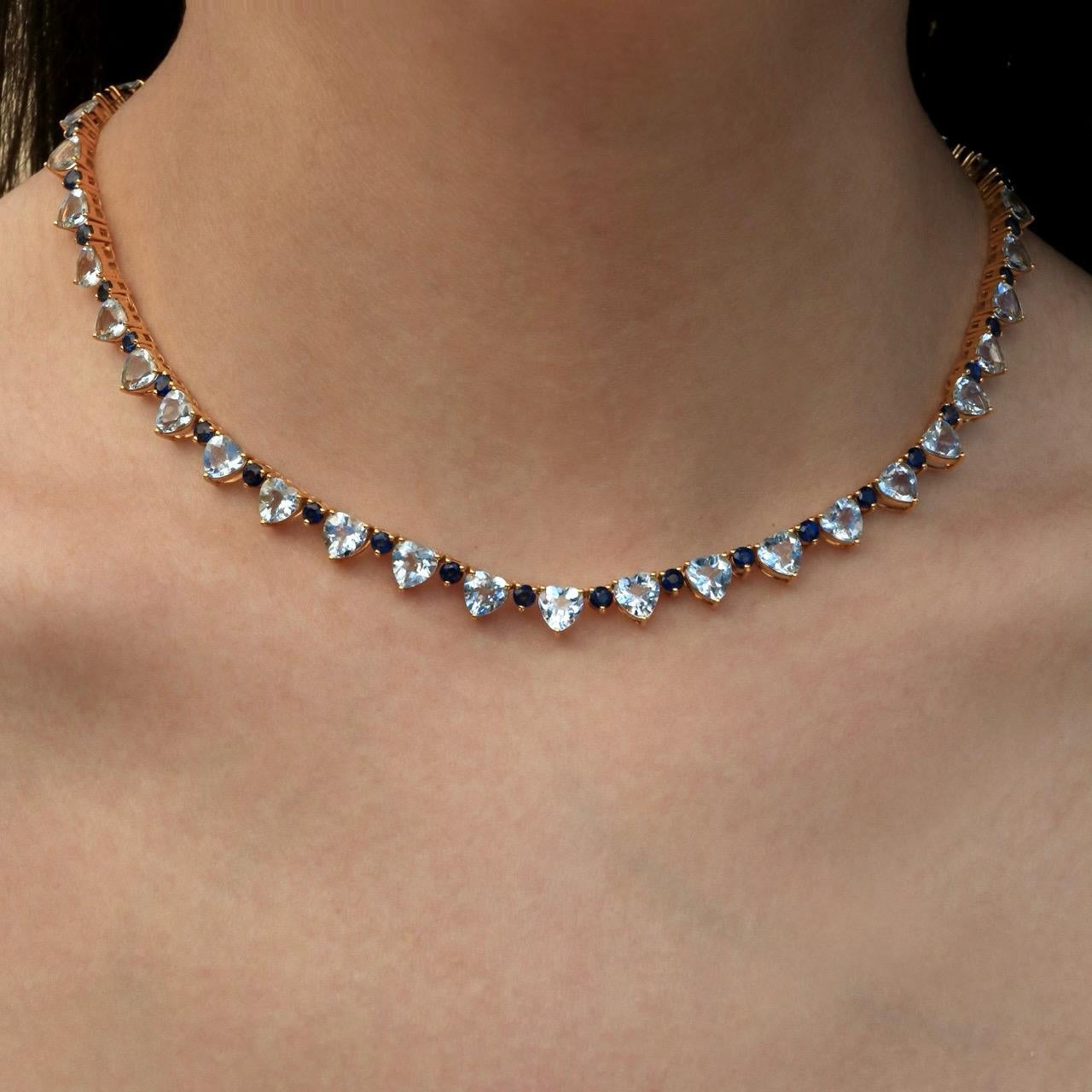 Nina Zhou Heart Aquamarine Sapphire Diamond Tennis Necklace For Sale 2