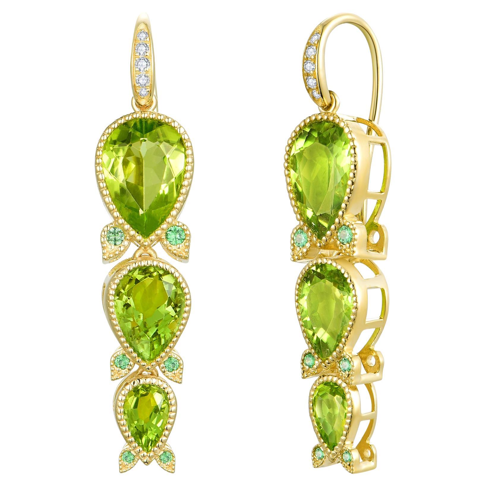 Nina Zhou Lily of the Valley 7.40ctw Peridot Tsavorite Diamond Drop Earrings en vente