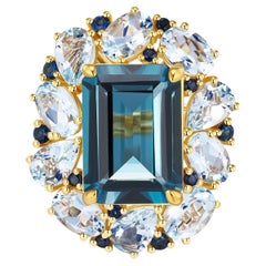 Nina Zhou Margaret 14.20 ctw London Blue Topaz Aquamarine Sapphire Cocktail Ring