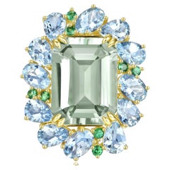 Nina Zhou Margaret Anillo de cóctel de tsavorita, aguamarina y prasiolita de 14,2 quilates