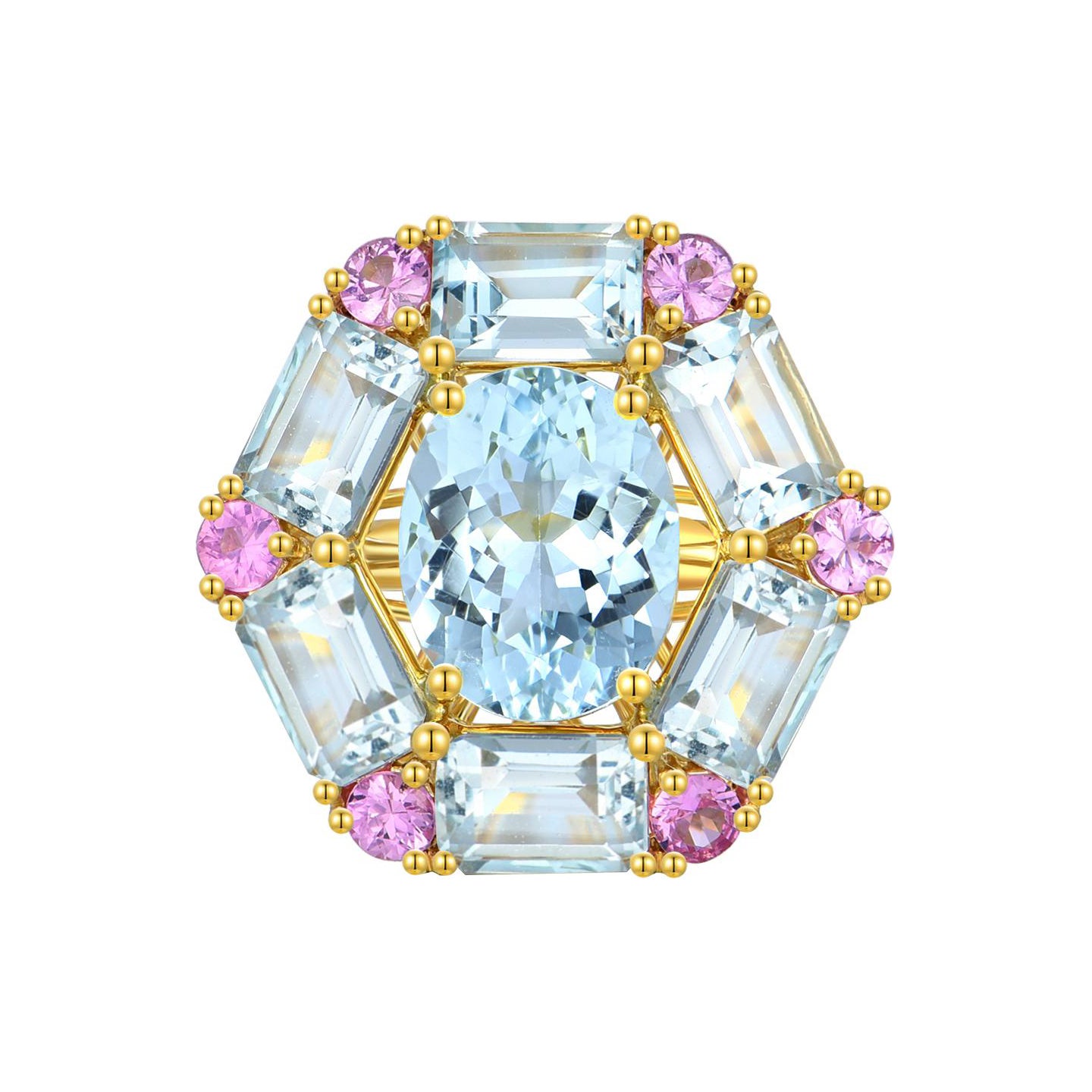 Anillo de cóctel Nina Zhou Margeret 5,60 ct Aguamarina Zafiro rosa