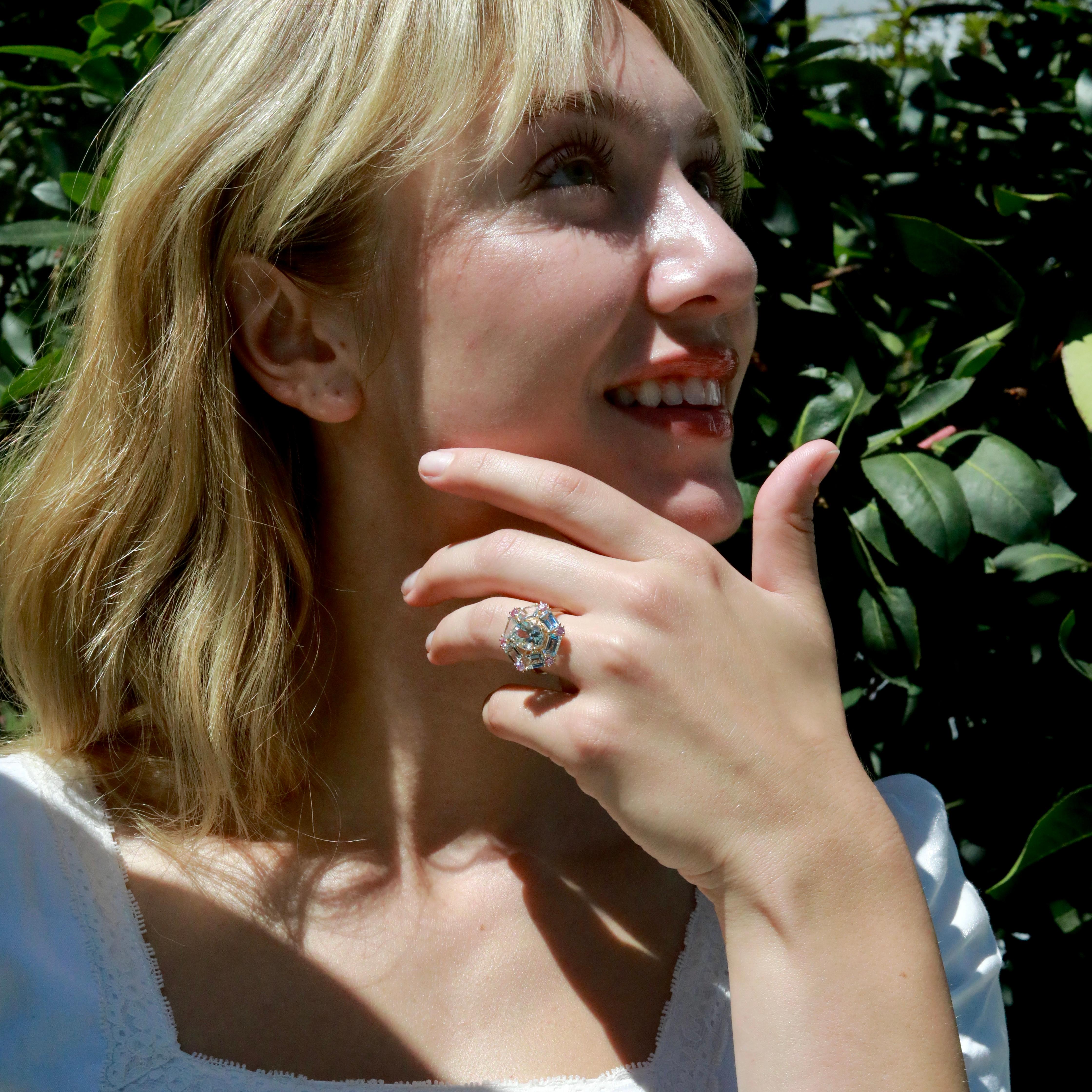 Nina Zhou Margeret Anillo de Cóctel Zafiro Rosa Aguamarina 5,60 ctw en venta 4