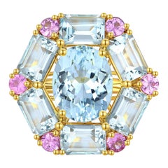 Nina Zhou Margeret 5.60ctw Aquamarine Pink Sapphire Cocktail Ring