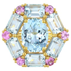 Nina Zhou Margeret 5.60ctw Aquamarine Pink Sapphire Cocktail Ring