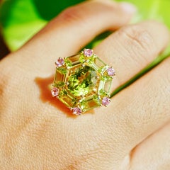 Nina Zhou Margeret 7.20ctw Peridot & Pink Sapphire Cocktail Ring