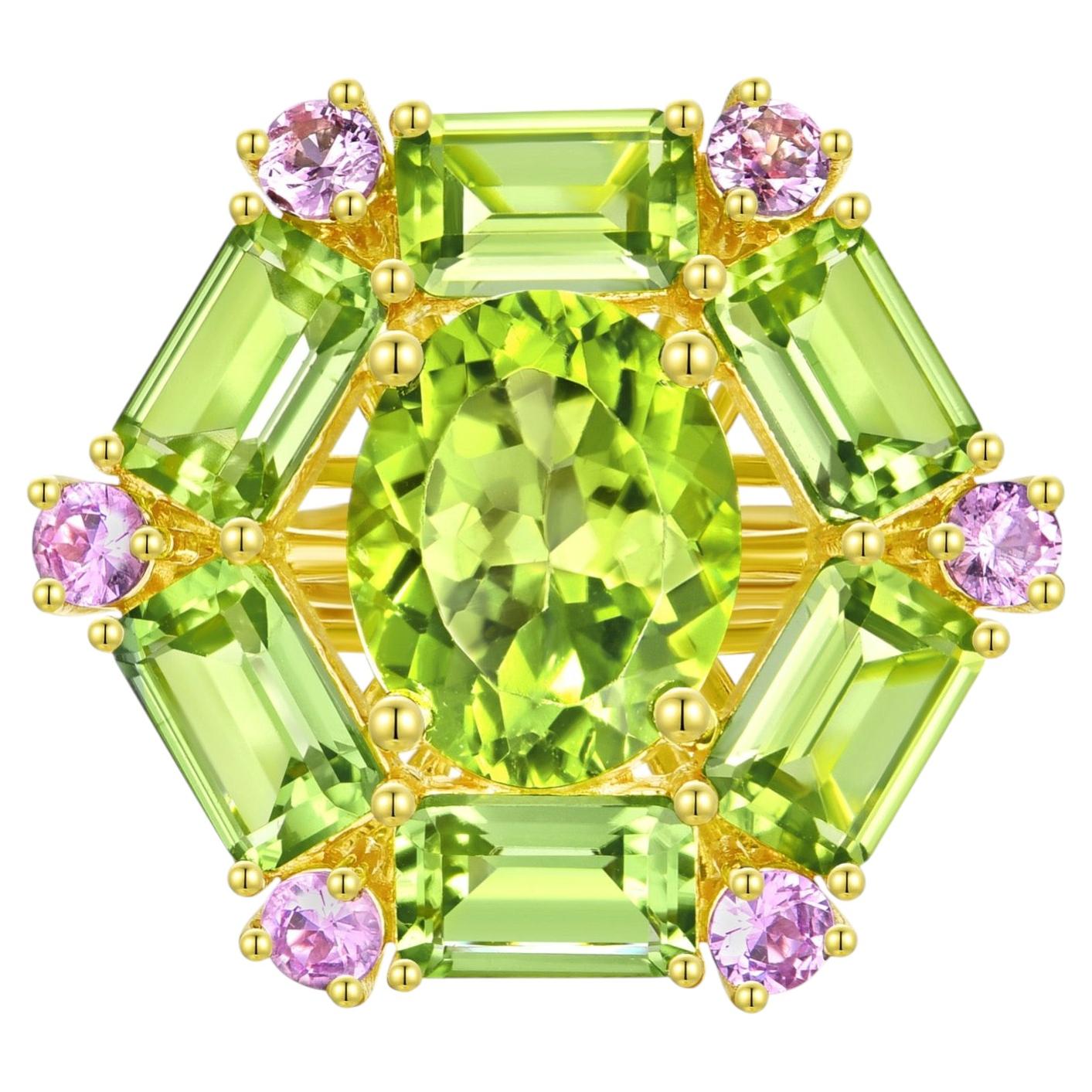 Nina Zhou Margeret 7.20ctw Peridot & Pink Sapphire Cocktail Ring For Sale