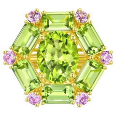 Nina Zhou Margeret 7.20ctw Peridot & Pink Sapphire Cocktail Ring