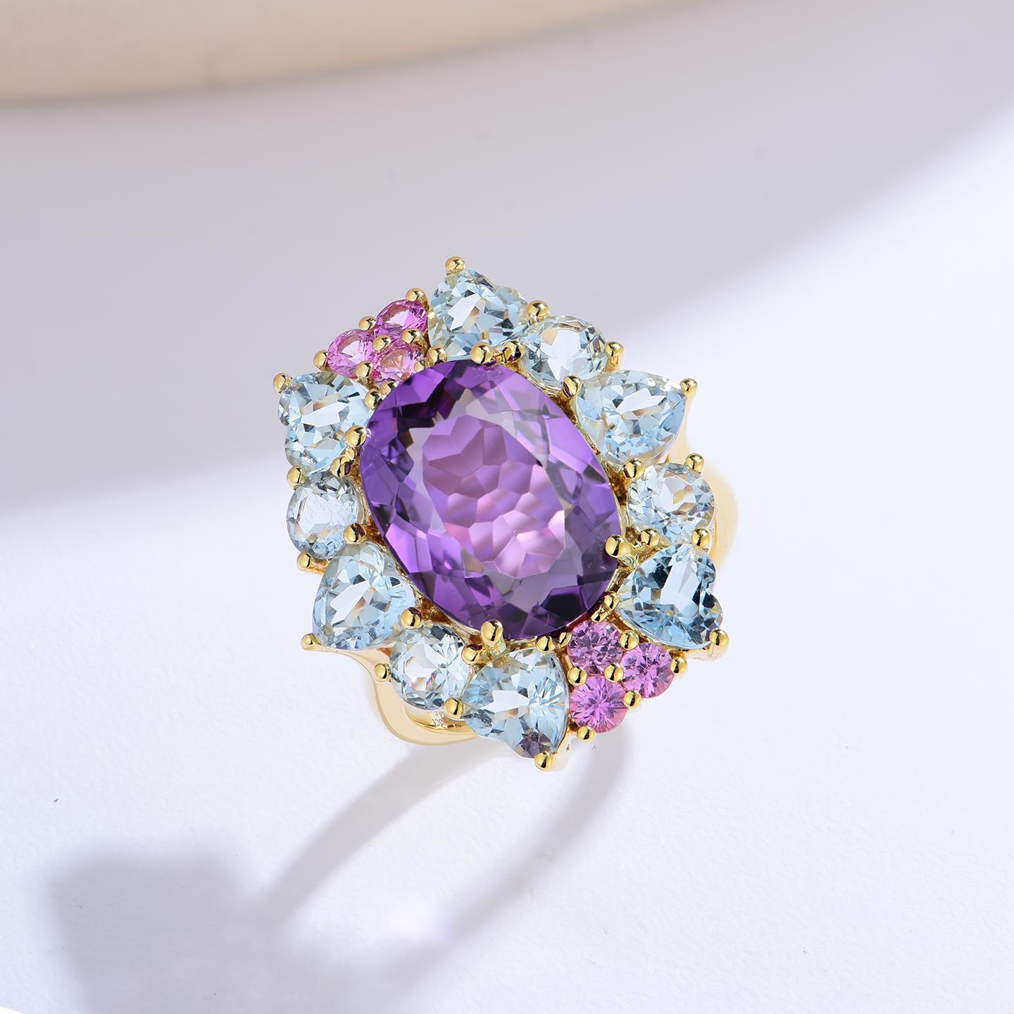 For Sale:  Nina Zhou Margaret Amethyst Aquamarine Pink Sapphire Cocktail Ring 3
