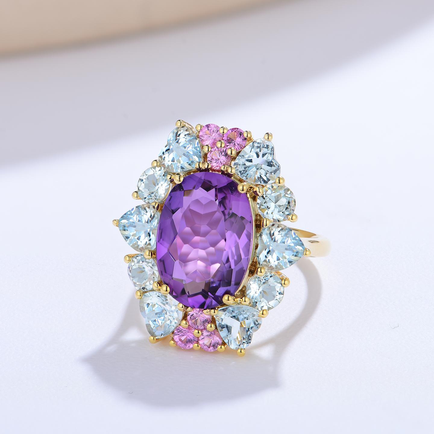 For Sale:  Nina Zhou Margaret Amethyst Aquamarine Pink Sapphire Cocktail Ring 5