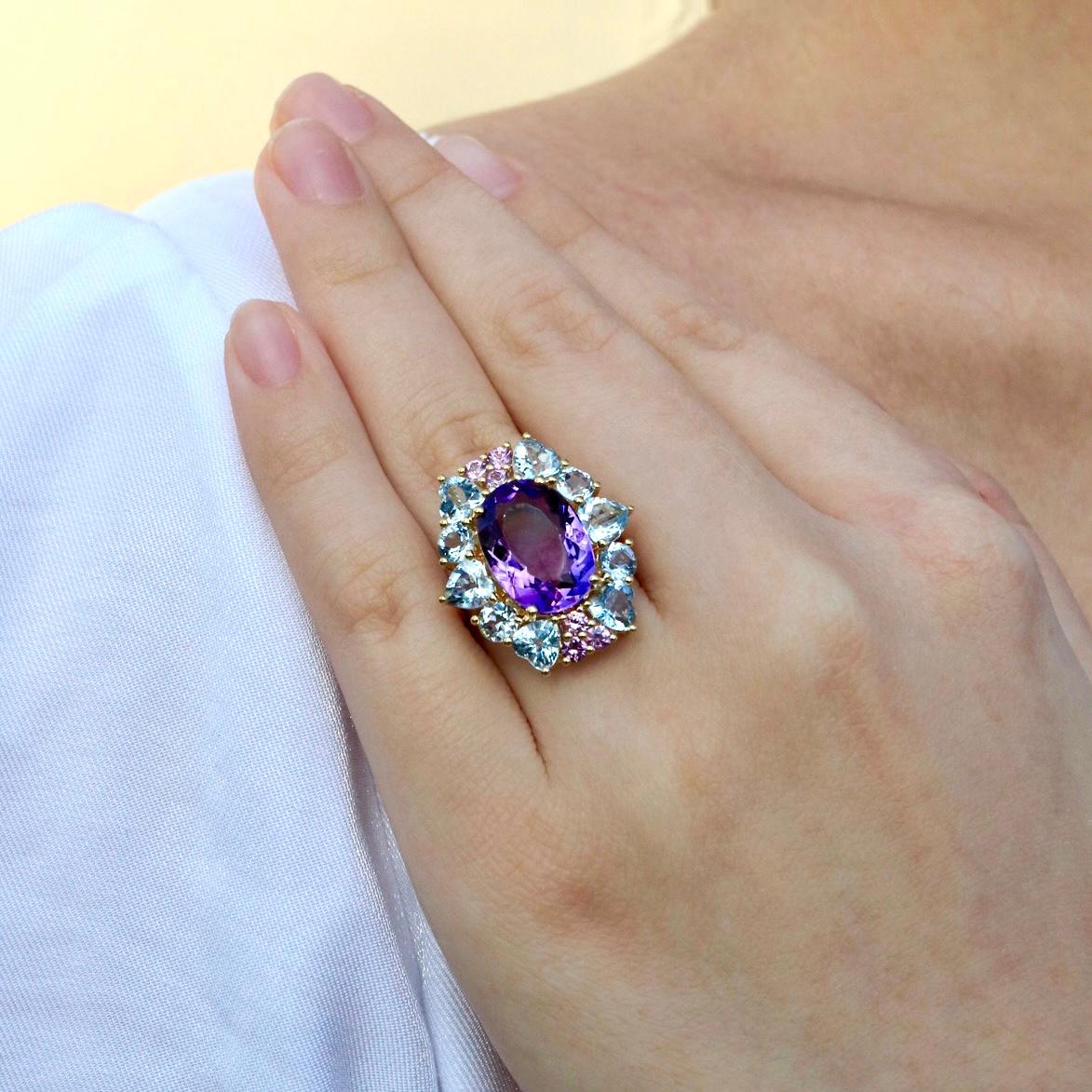 For Sale:  Nina Zhou Margaret Amethyst Aquamarine Pink Sapphire Cocktail Ring 2