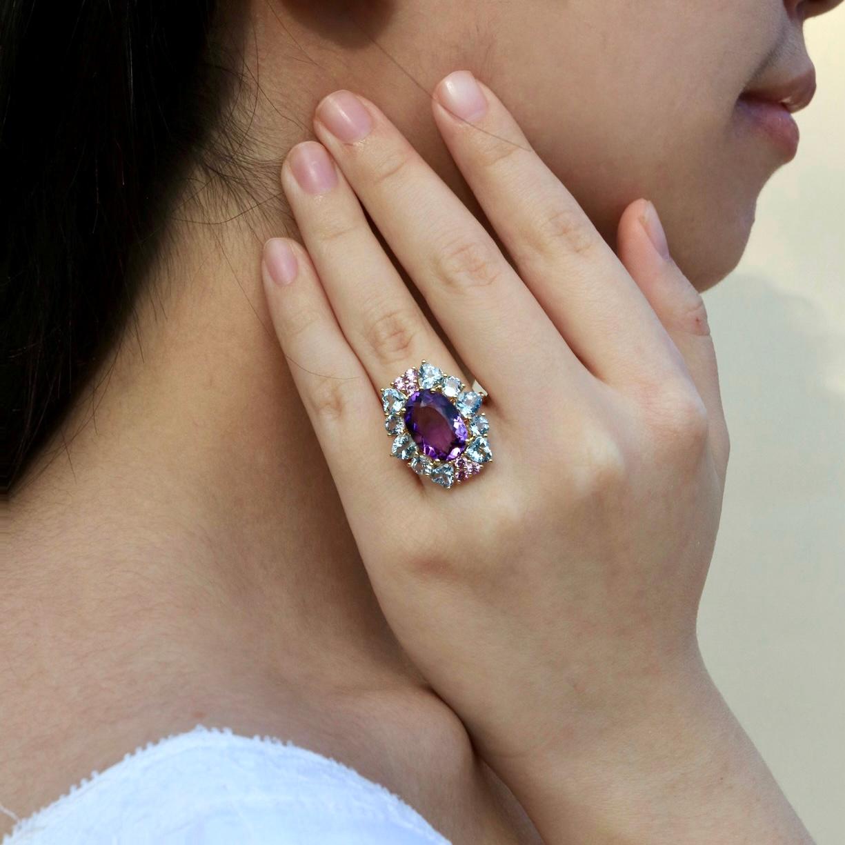 For Sale:  Nina Zhou Margaret Amethyst Aquamarine Pink Sapphire Cocktail Ring 4