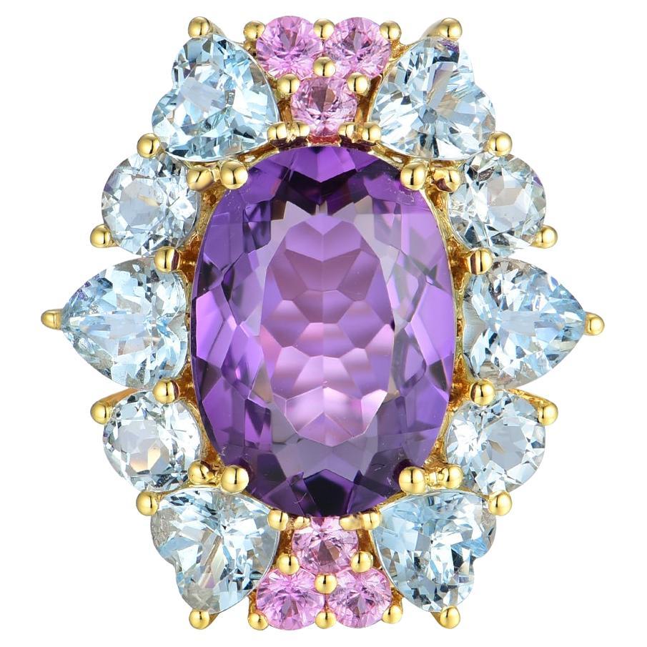 Nina Zhou Margaret Amatista Aguamarina Zafiro rosa Anillo de cóctel
