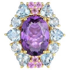 Nina Zhou Margaret, bague cocktail améthyste aigue-marine saphir rose