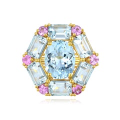Anillo de cóctel Nina Zhou Margeret 5,60 ct Aguamarina Zafiro rosa
