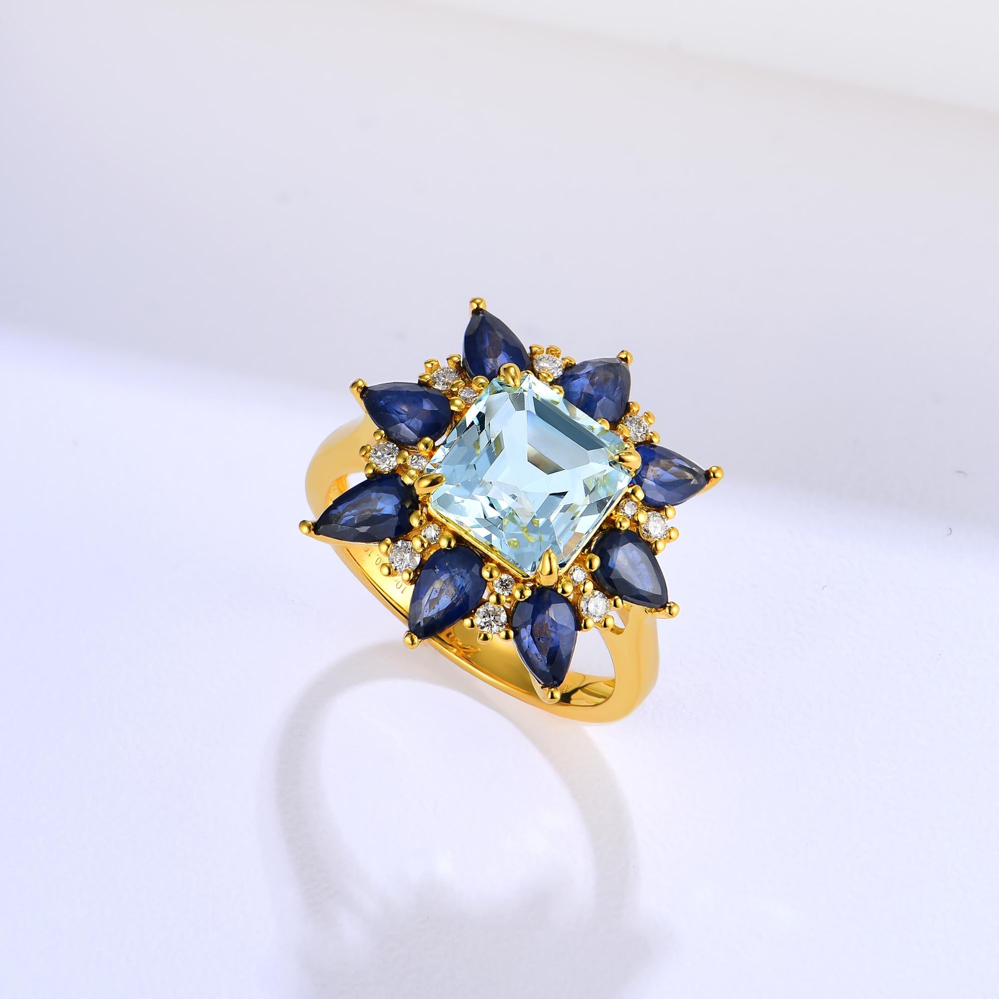 Modern Nina Zhou Margaret Aquamarine Sapphire Diamond Cocktail Ring For Sale