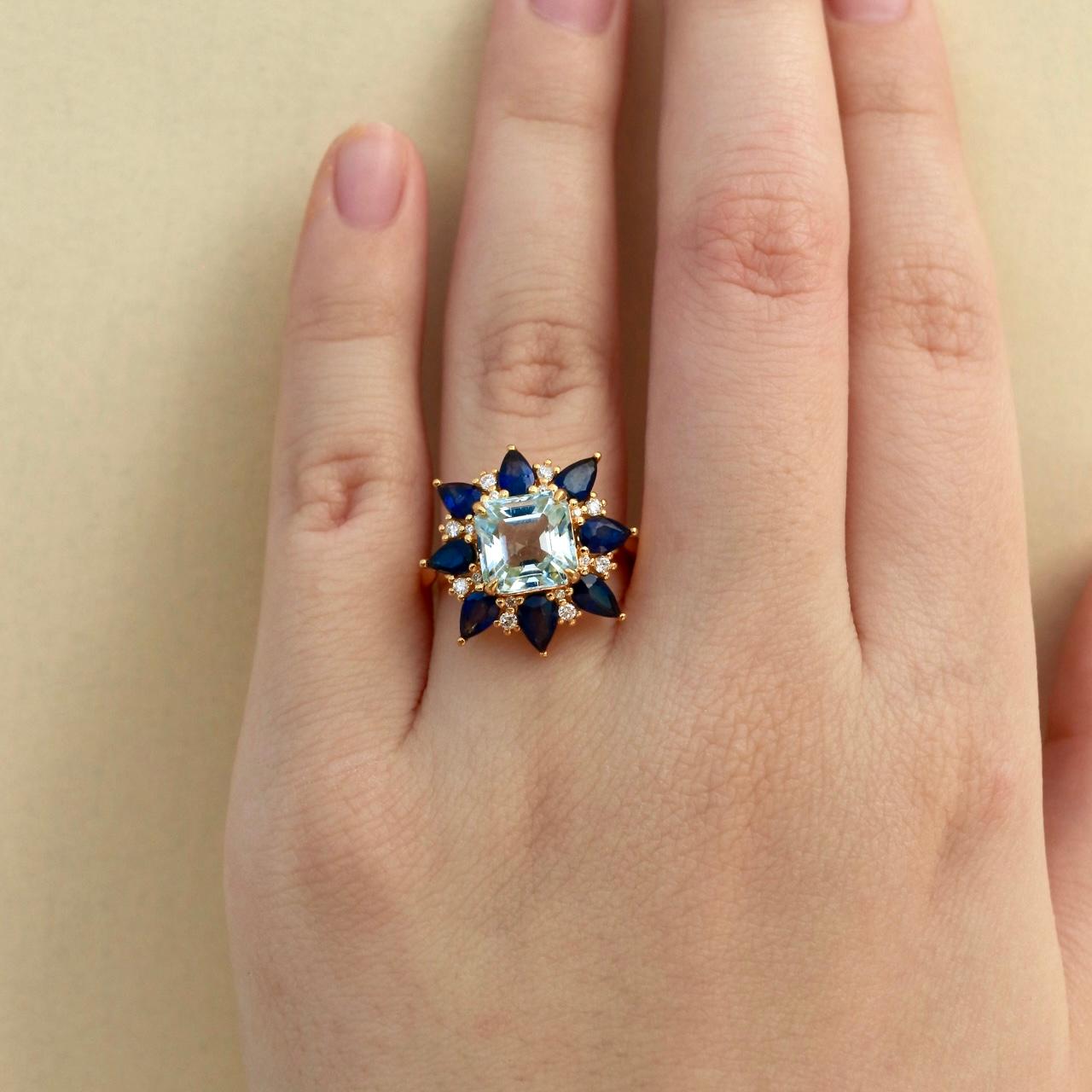 Women's Nina Zhou Margaret Aquamarine Sapphire Diamond Cocktail Ring For Sale