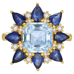Nina Zhou Margaret Aquamarine Sapphire Diamond Cocktail Ring