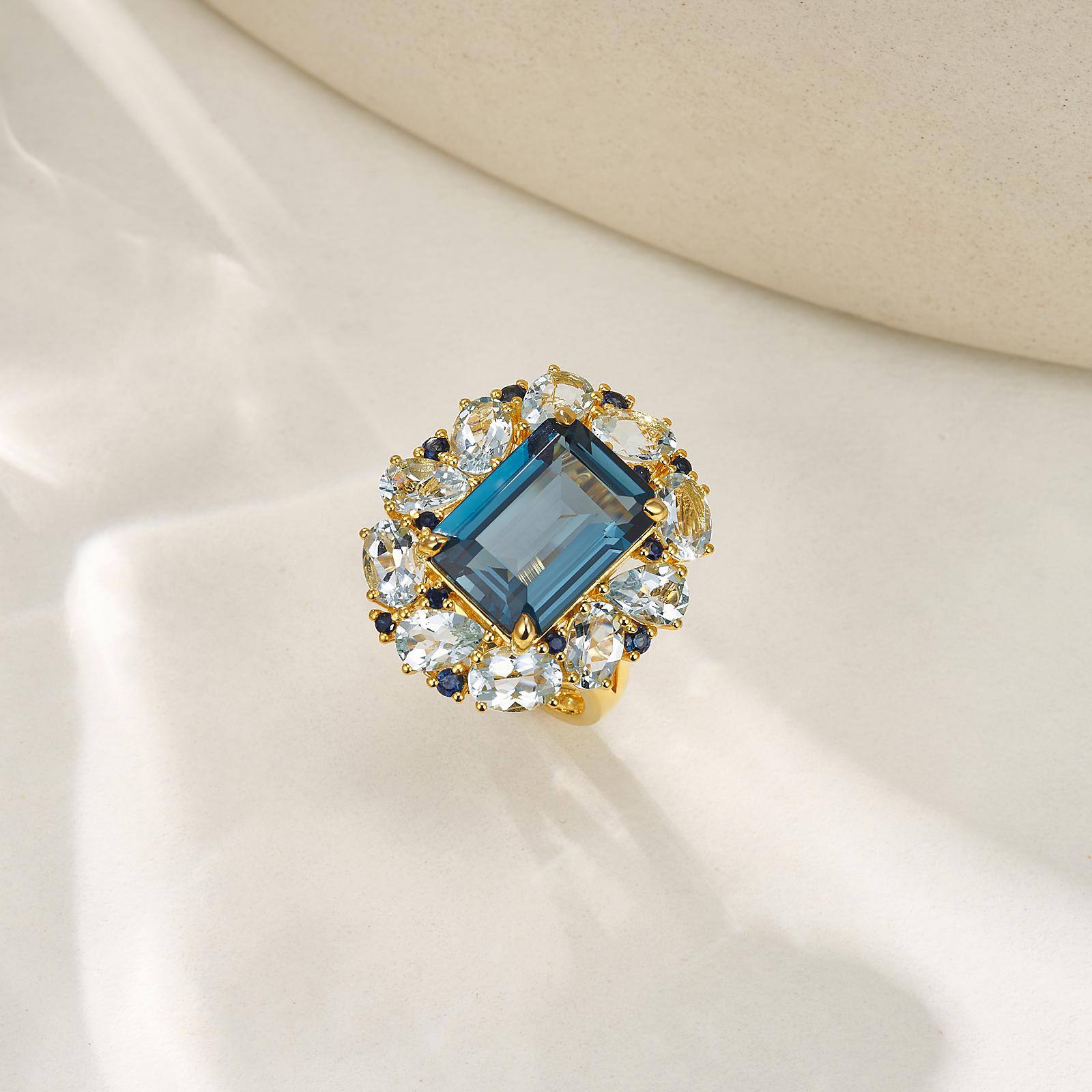 Taglio brillante Nina Zhou Margeret London Anello Cocktail Topazio Blu Acquamarina Zaffiro