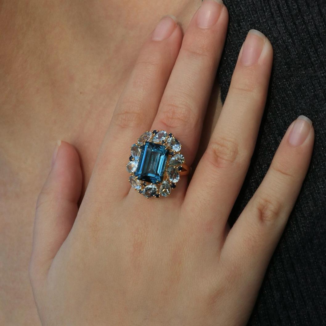 Nina Zhou Margeret London Anello Cocktail Topazio Blu Acquamarina Zaffiro 4