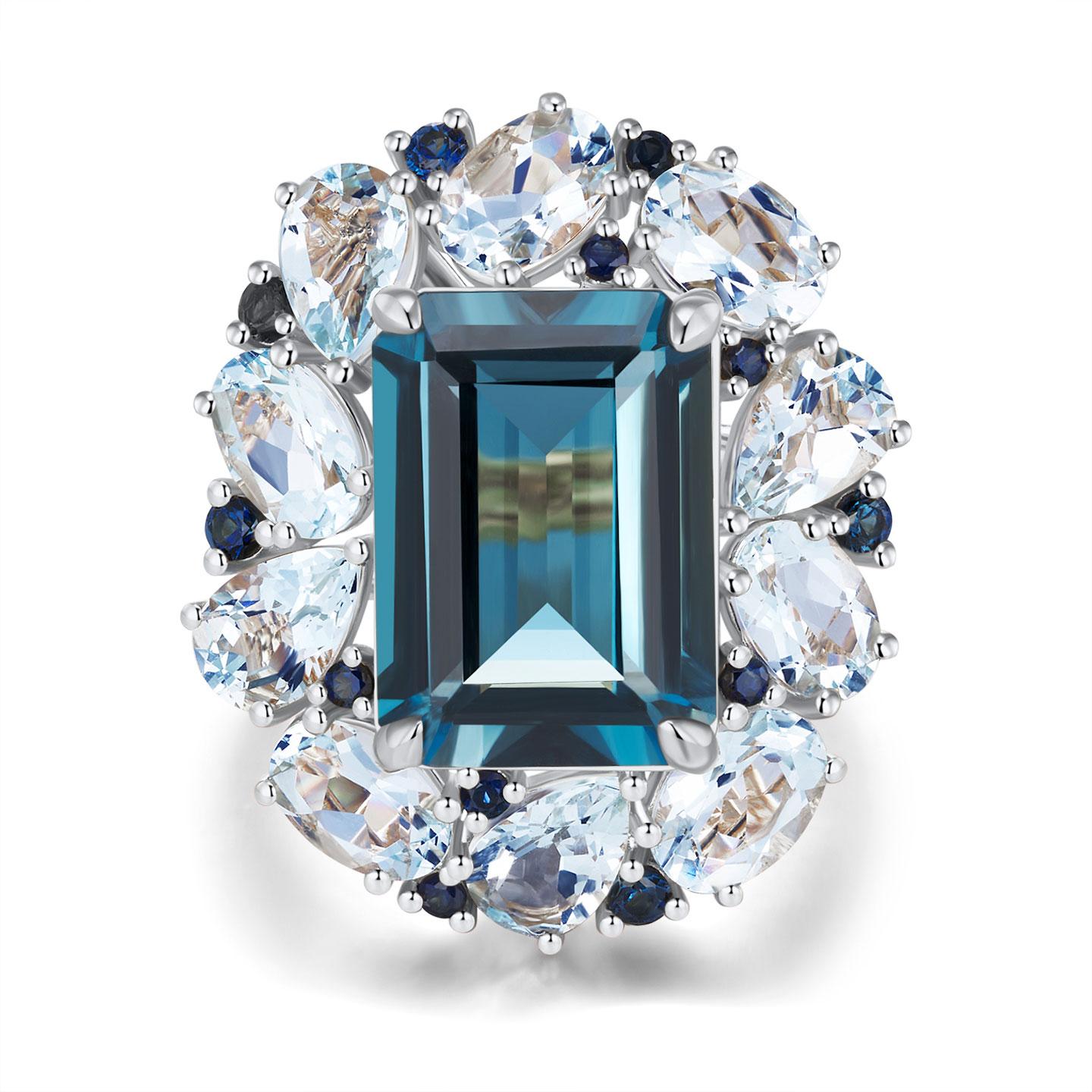 Nina Zhou Margeret London Anello Cocktail Topazio Blu Acquamarina Zaffiro 1