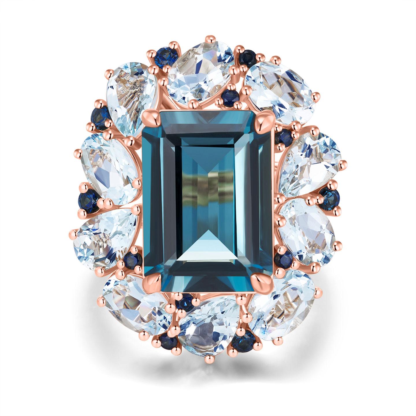 Nina Zhou Margeret London Anello Cocktail Topazio Blu Acquamarina Zaffiro 2