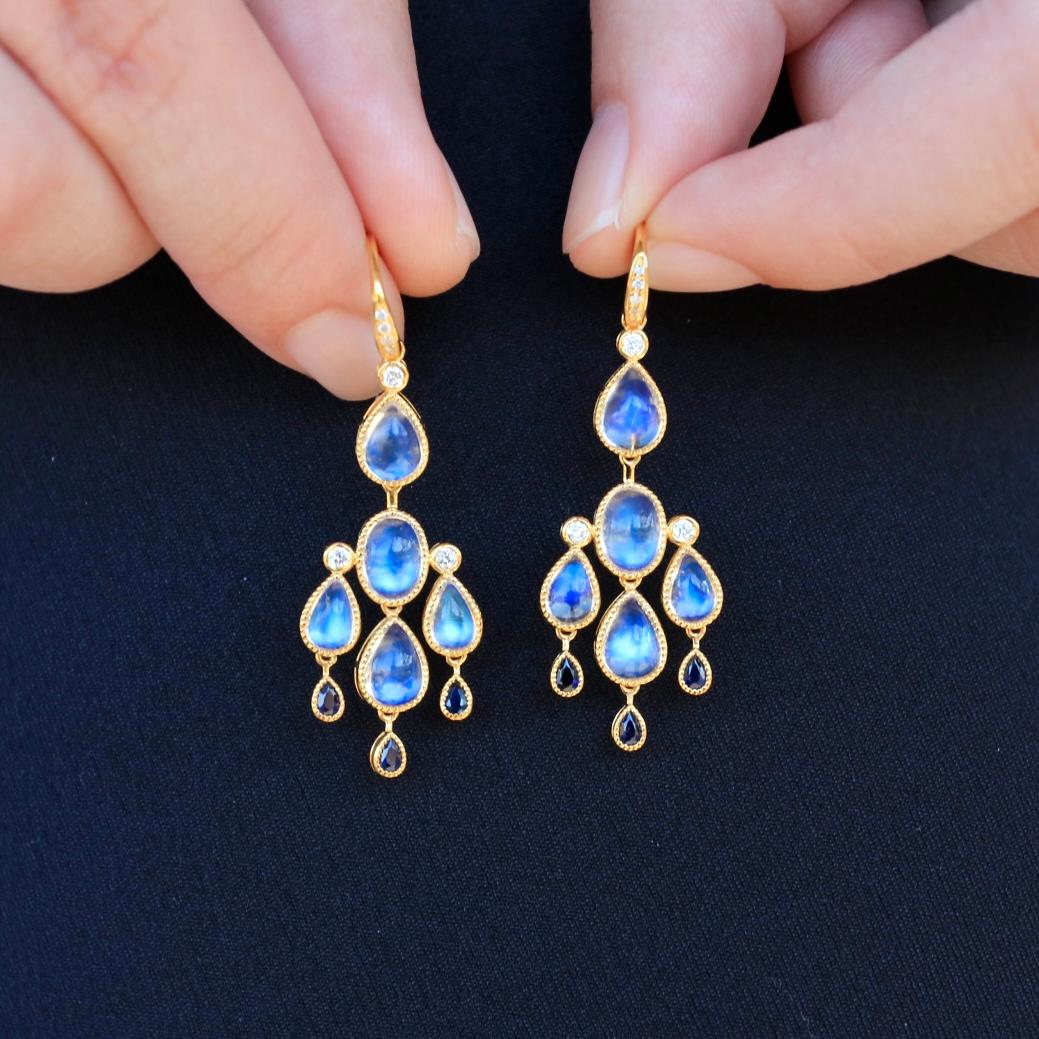 Women's Nina Zhou Moonstone Sapphire Diamond Chandelier Drop Earrings For Sale