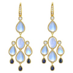 Nina Zhou Moonstone Sapphire Diamond Chandelier Drop Earrings