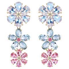 Nina Zhou Blossom-Ohrringe, Mondstein Aquamarin Rosa Saphir Diamant