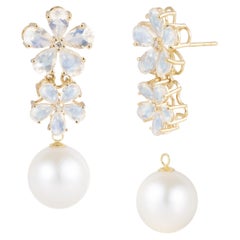 Nina Zhou Moonstone Diamond Blossom and 12-13mm Pearl Convertible Drop Earrings