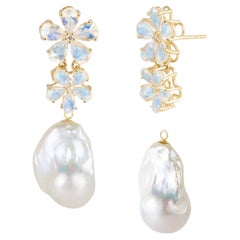 Nina Zhou Moonstone Diamond Blossom and Baroque Pearl Convertible Drop Earrings