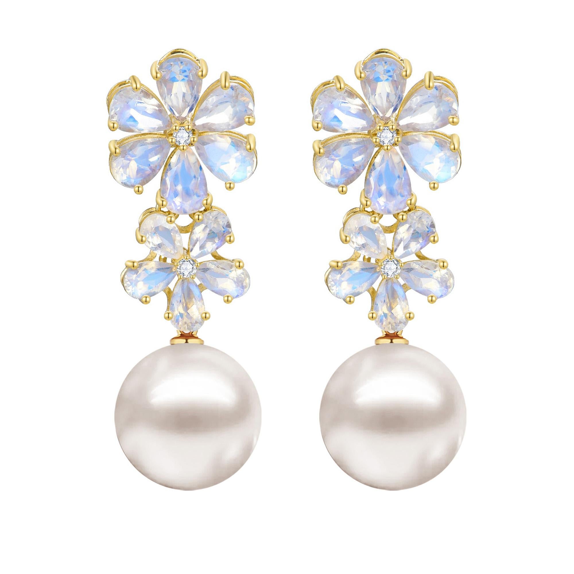 Nina Zhou Moonstone Diamond Double Blossom Baroque Pearl Convertible Earrings