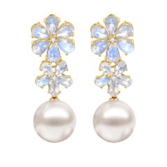 Nina Zhou Boucles d'oreilles convertibles en pierres de lune et perles baroques à double fleur de diamants