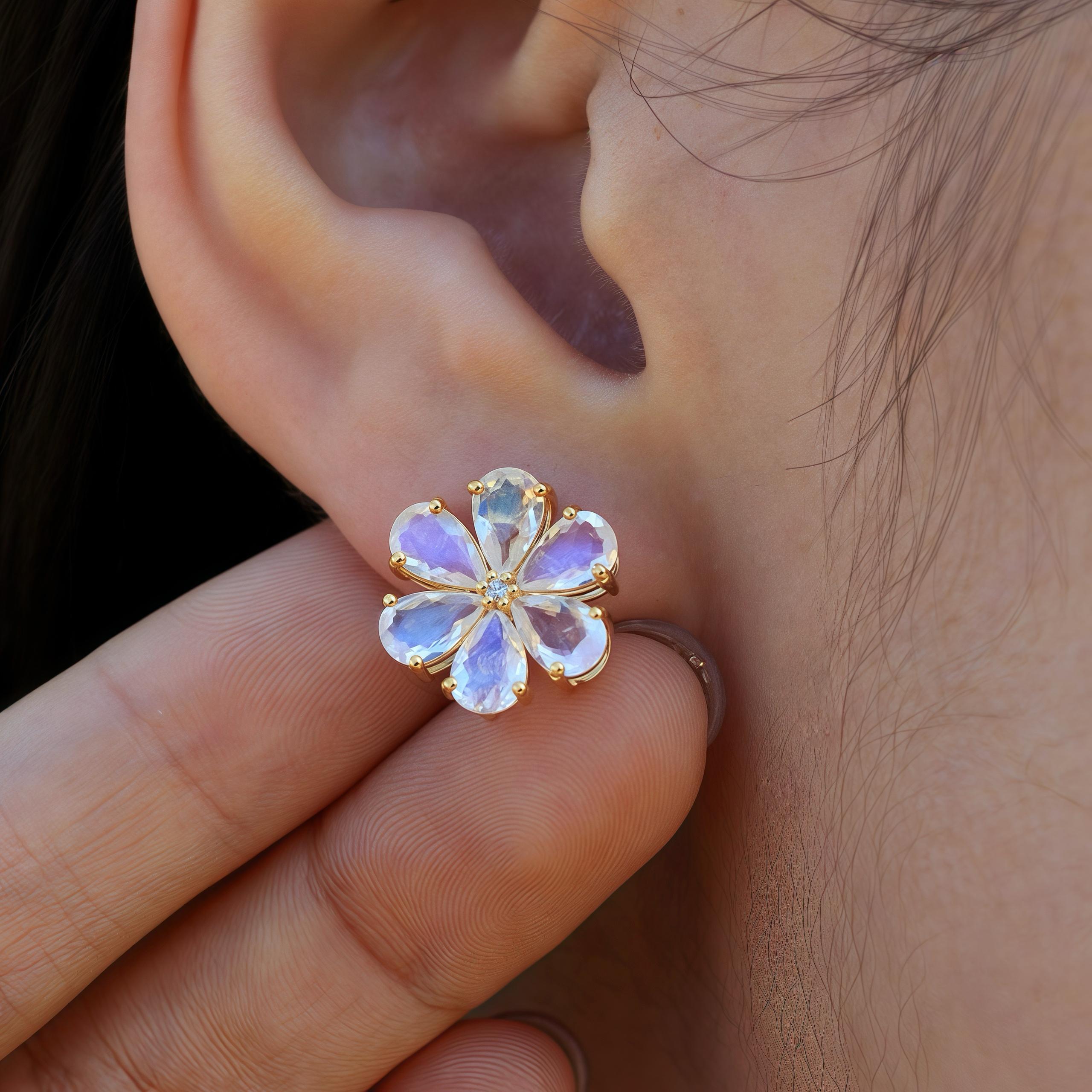Modern Nina Zhou Moonstone Diamond Forget-Me-Not Earrings For Sale